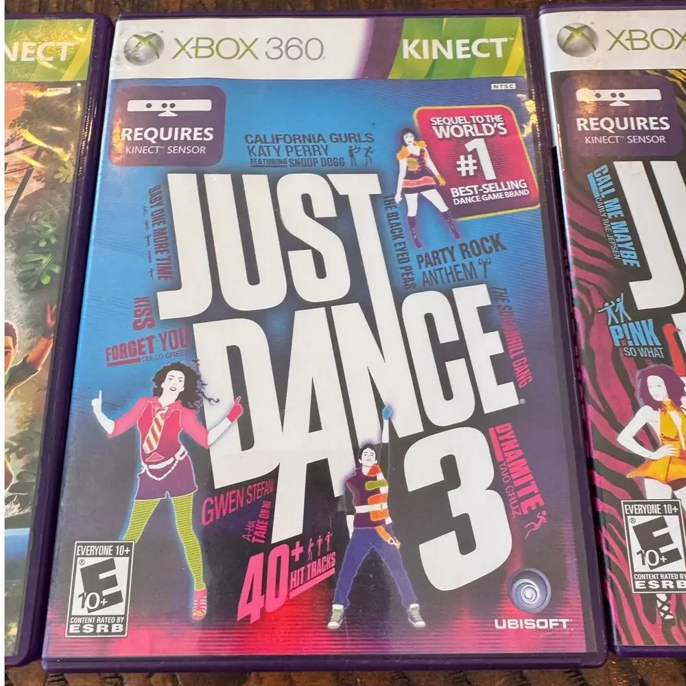 Bundle of 3 Xbox 360 Kinect Just Dance 3/Just Dance 4/Kinect Adventures Works